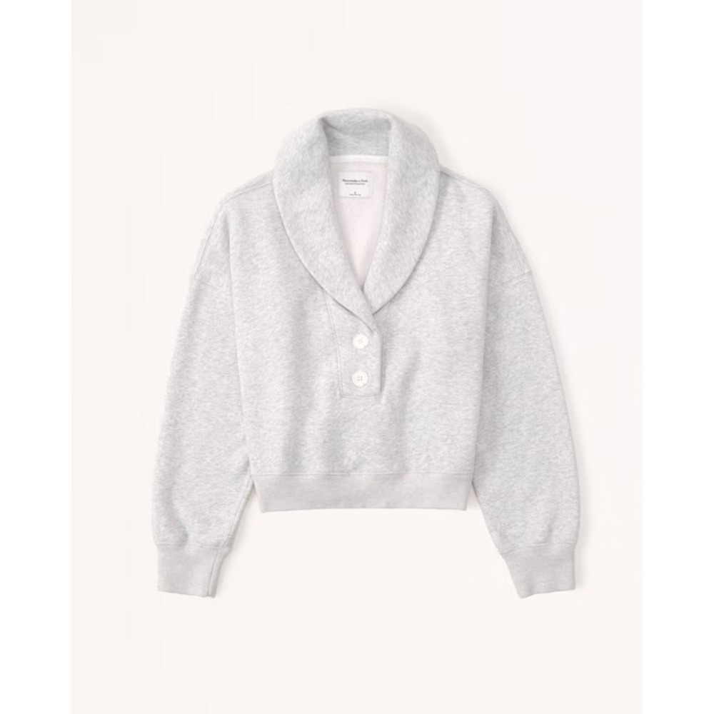 Abercrombie & Fitch Soft A&F Cropped Collared Sweatshirt Gray Small Minimalist